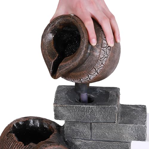 39.3" H Garden Decor Outdoor Fountain with LED Lights - 5 Layer Design Resin for Patio Deck Porch Backyard Home Art Decor