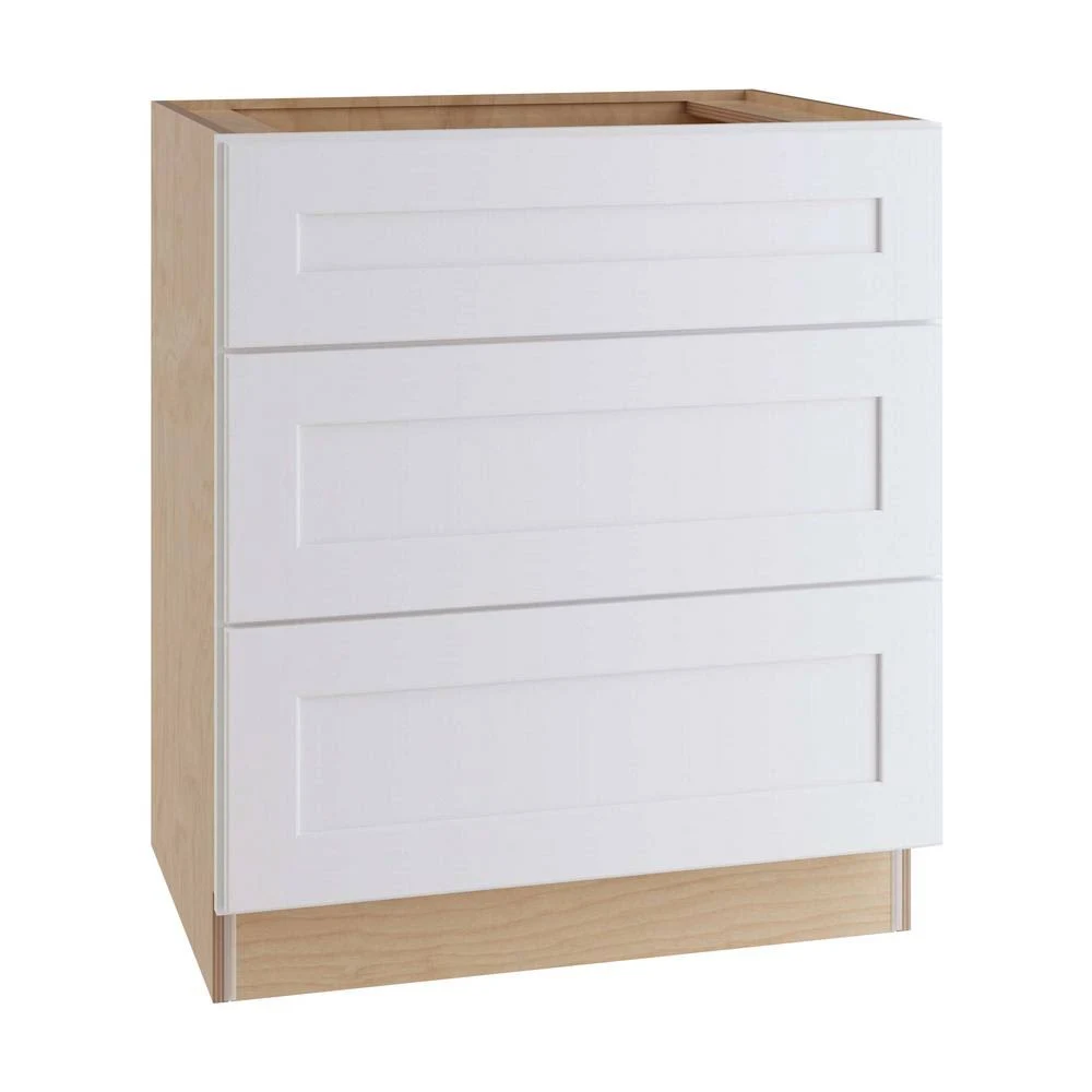 Home Decorators Collection Newport Assembled 24 in. x 34.5 in. x 24 in. Base Kitchen Cabinet with 3 Drawers in Pacific White