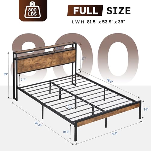 Queen Size Bed Frame with 4 Storage Drawers, LED Platform Bed with Headboard, Built in Charging Station, Noise Free, Stable and Solid
