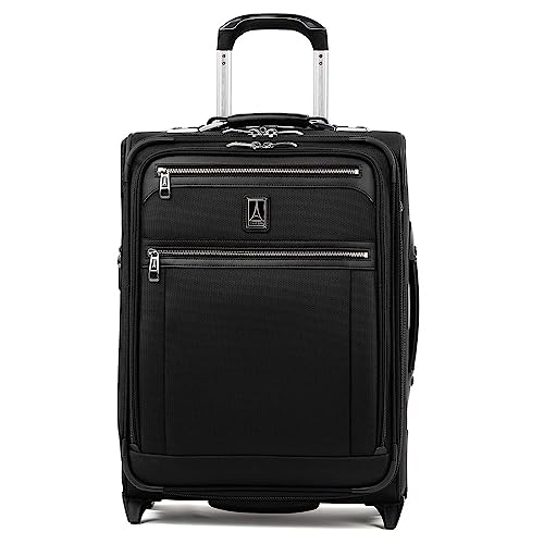 Travelpro Platinum Elite Softside Expandable Carry on Luggage, 2 Wheel Upright Suitcase, USB Port, Men and Women, International, Shadow Black