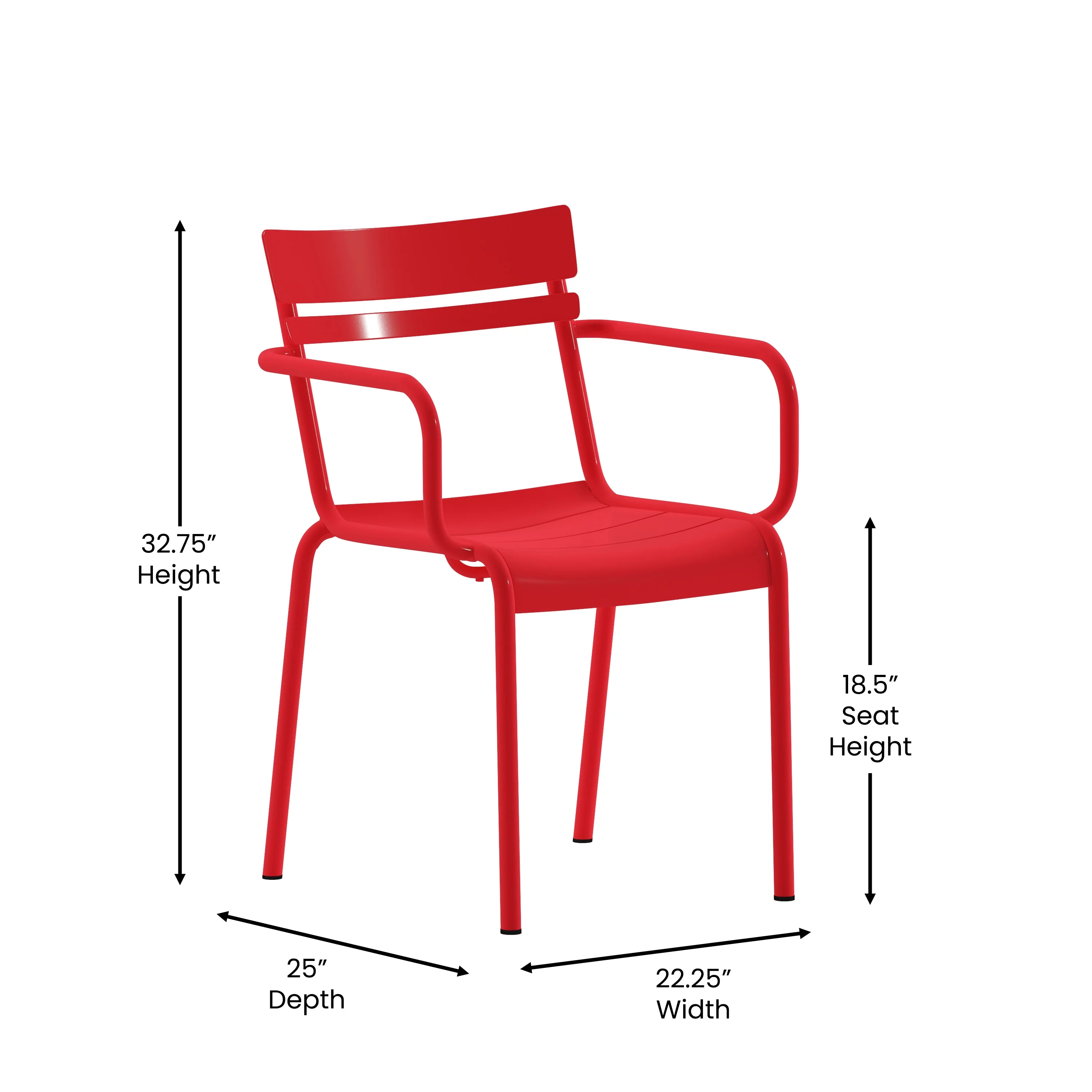 Flash Furniture Nash Commercial Grade Red Steel Indoor-Outdoor Stackable Chair with 2 Slats and Arms
