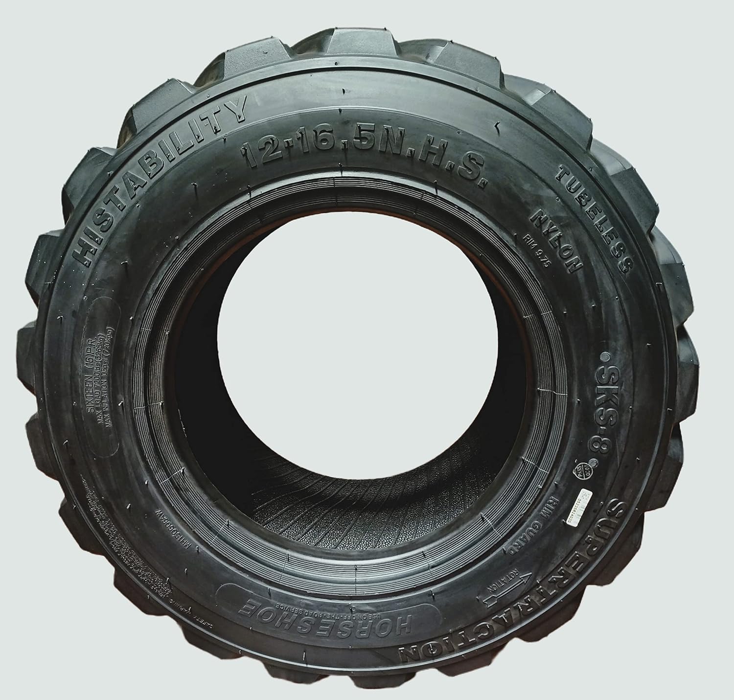 2 HORSESHOE 12-16.5 14PLY R-4 Skid Steer Tubeless Tires w/Extra Thick Rim-Guard Wall Super Heavy Duty H Load 12x16.5 305/70-16.5 NHS 12165 T168 SKS8