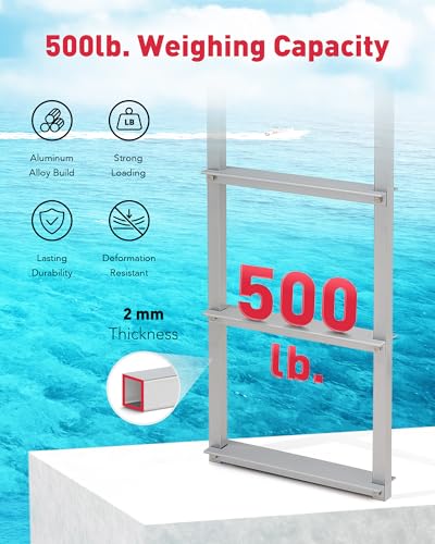 CO-Z 3 Step Removable Dock Ladder, Pontoon Boat Ladder with 350lb Load, Aluminum Swim Ladder with Wide Step & Nonslip Tread