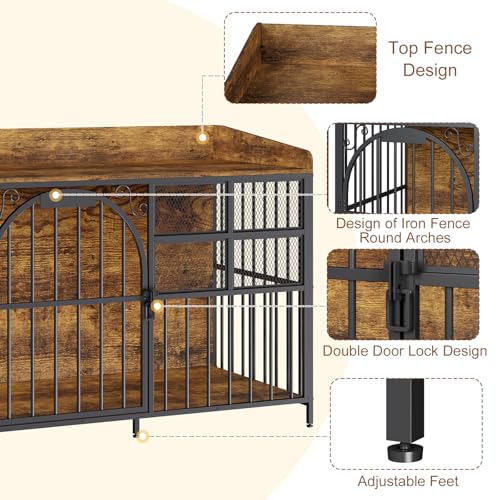 41.4" Large Dog Crate Furniture with Chew-Resistant, Heavy Duty Dog Kennel Indoor with Storage, End Table Wooden Dog Cage with Name Tag