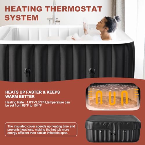 LILYPELLE 4-6 Person Inflatable Hot Tub, Large Portable Square Hot Tub with 130 Bubble Jets, Outdoor Spa Bathtub Set Included Heater Pump