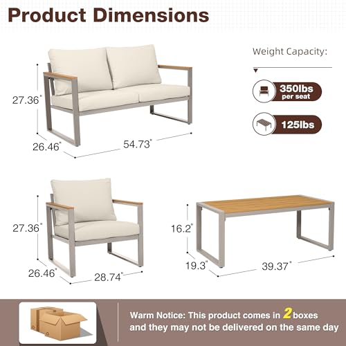 Patio Furniture Set, 4 Pieces Outdoor Patio Furniture with Coffee Table Set