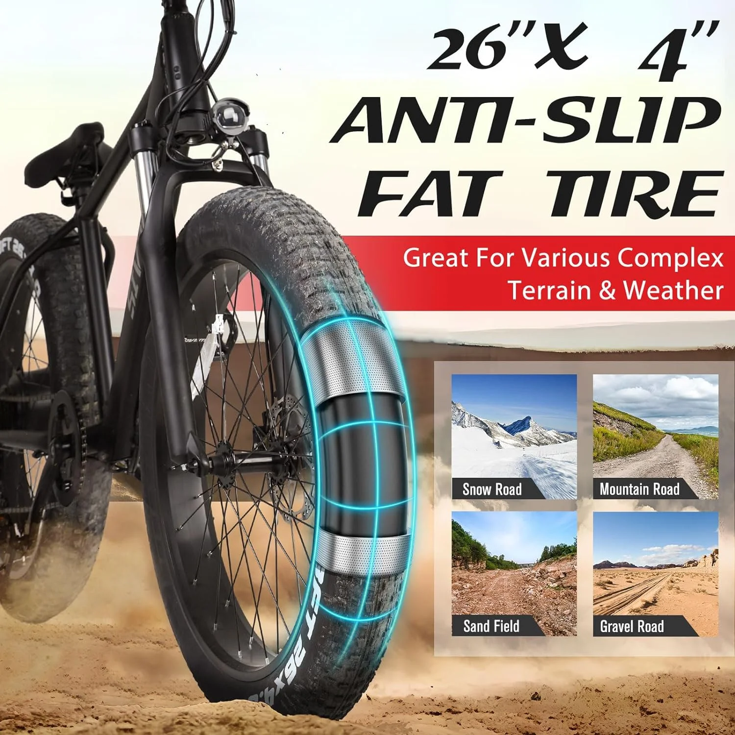 SIVROCK Electric Bike for Adults, 26" x 4.0 Fat Tire Electric Mountain Bicycle, 1000W Motor 48V 15Ah Ebike with Professional 7 Speed