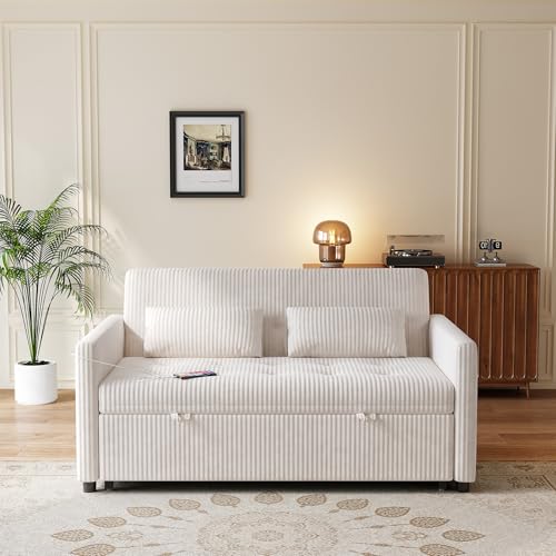 Sofa Bed, Loveseat 3-in-1 Sleeper Sofa with Pull Out Bed, Pockets and USB