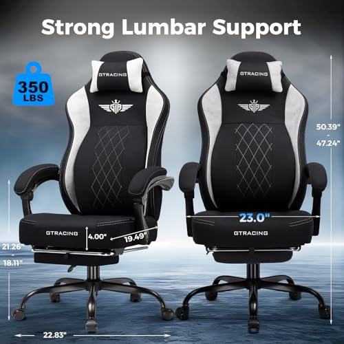 GTPLAYER Big and Tall Gaming Chair Breathable Fabric Computer Chair with Strong Lumbar Support, Comfortable Office Chairs with Pocket Spring Cushion