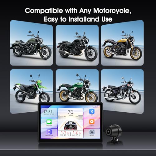 7 Inch Portable CarPlay for Motorcycle, Waterproof Touchscreen Wireless Car Play Android Auto Screen GPS Navigation for Motorbike