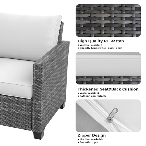6 Piece Outdoor Patio Furniture Set with Coffee Table, Rattan Deck Conversation Sofa Set