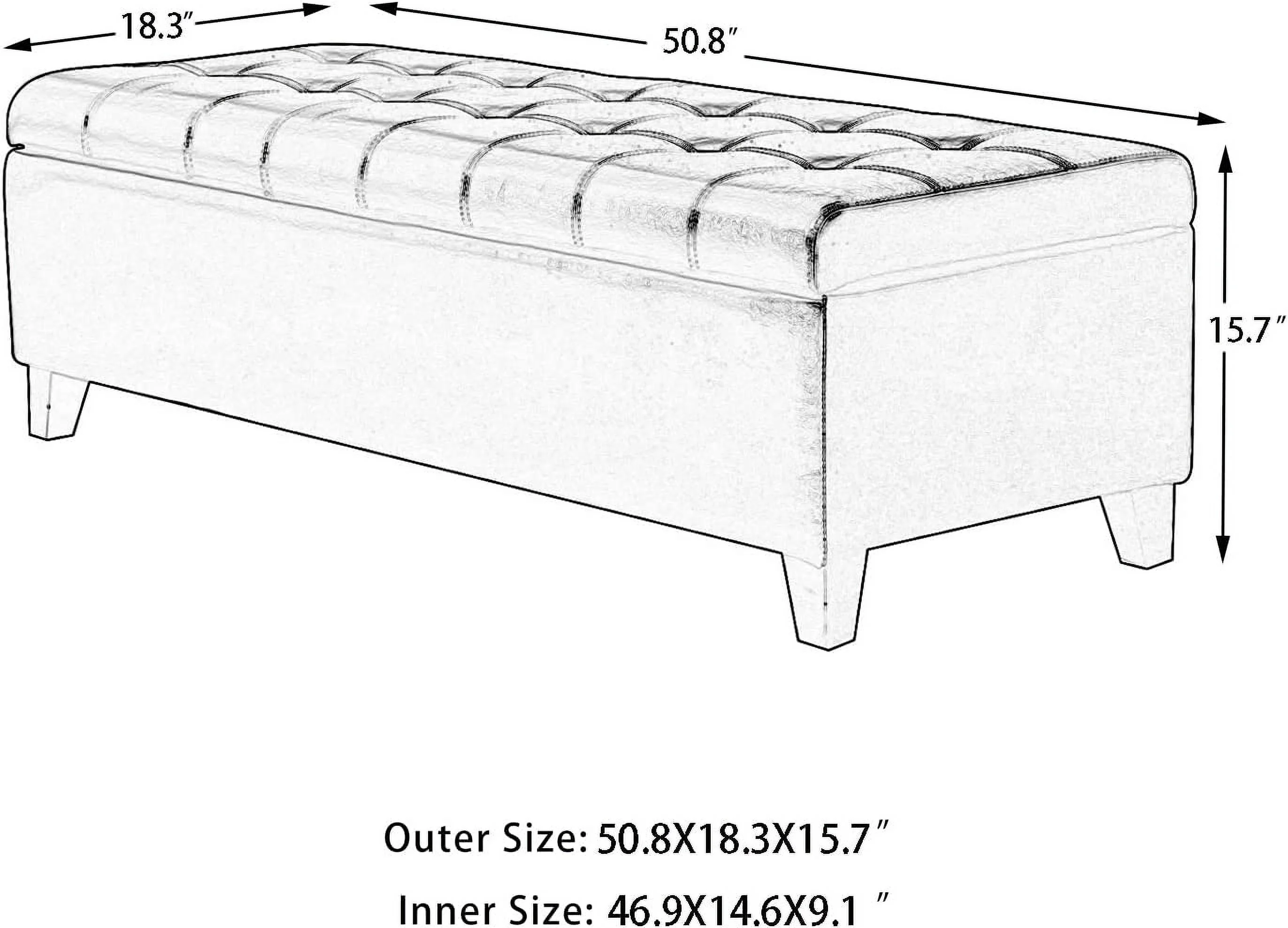 Rectangular Tufted Storage Ottoman Bench Bonded Leather Coffee Table Footstool For Bedroom Living Room (Brown)