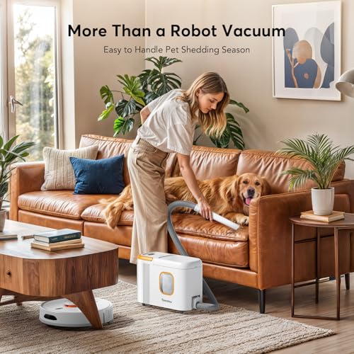 D20S Max+ Robot Vacuum and Mop, 6000Pa Suction for Pet Hair, with Self-Emptying Dock and Pet Grooming Parts, 10 Weeks Hands-Free Cleaning