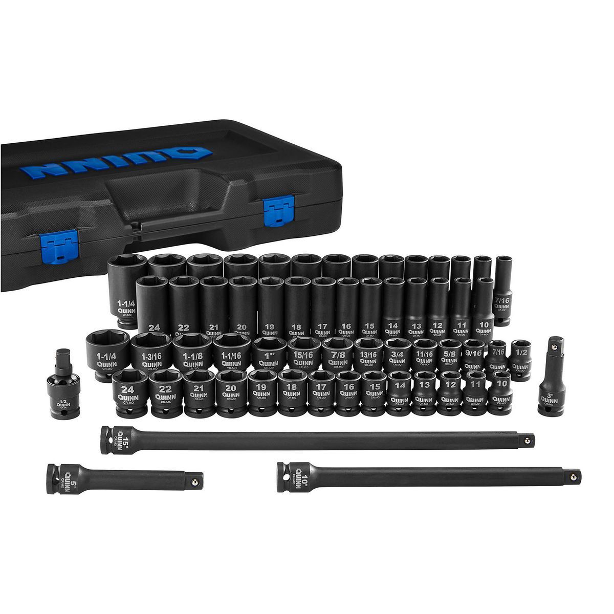 QUINN 1/2 in. Drive SAE and Metric Master Impact Socket Set, 61-Piece