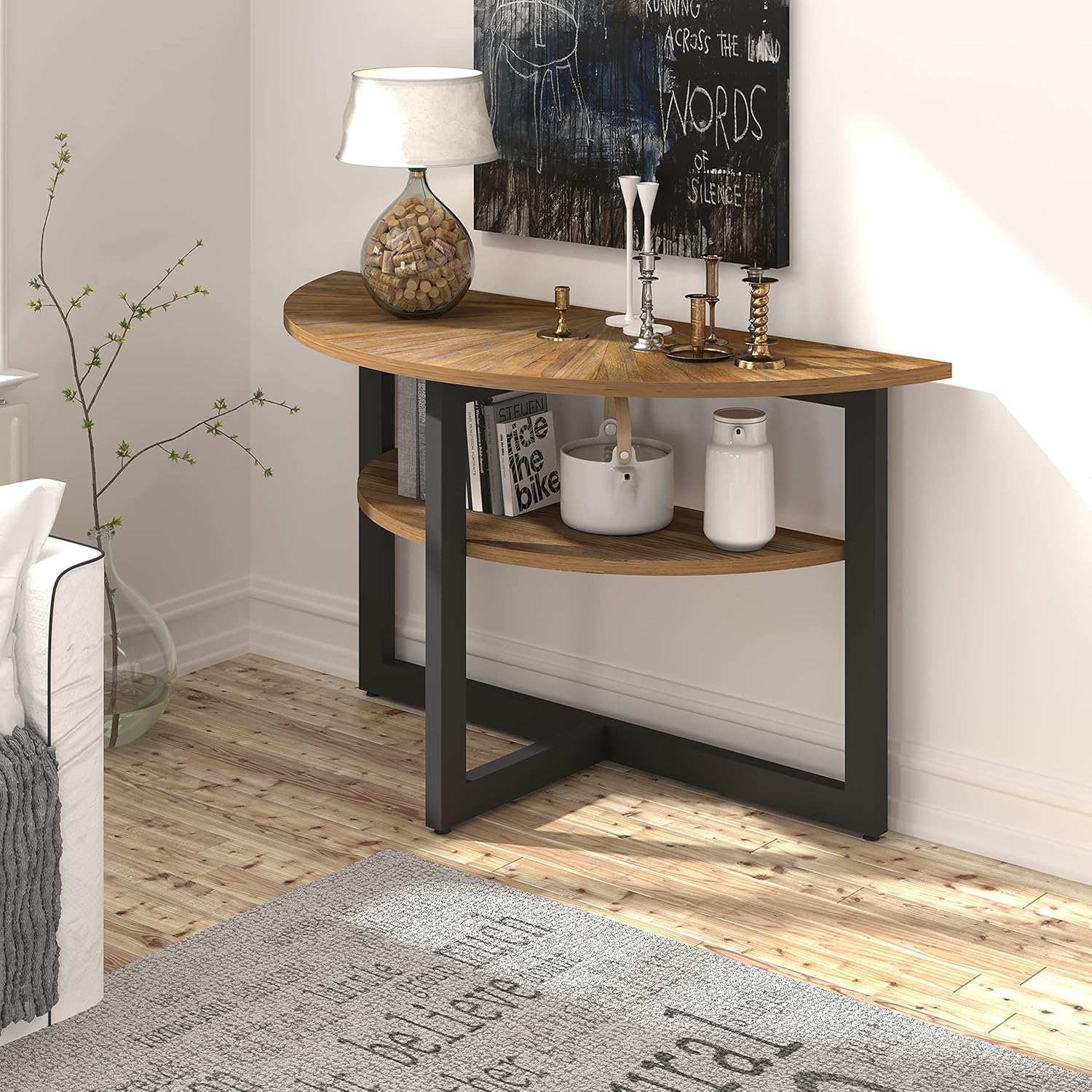LEEMTORIG Round Coffee Table with Storage, Farmhouse Coffee Table for Living Room, Solid Wood Circle Center Table