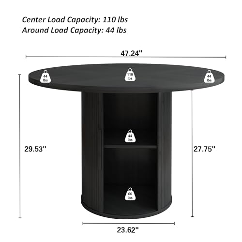 47 inch Round Dining Table for 4, Kitchen Table Dinner Table with 2-Layer Storage Shelf and Wood Slide Door for Home Dining Room Living Room (Walnut)
