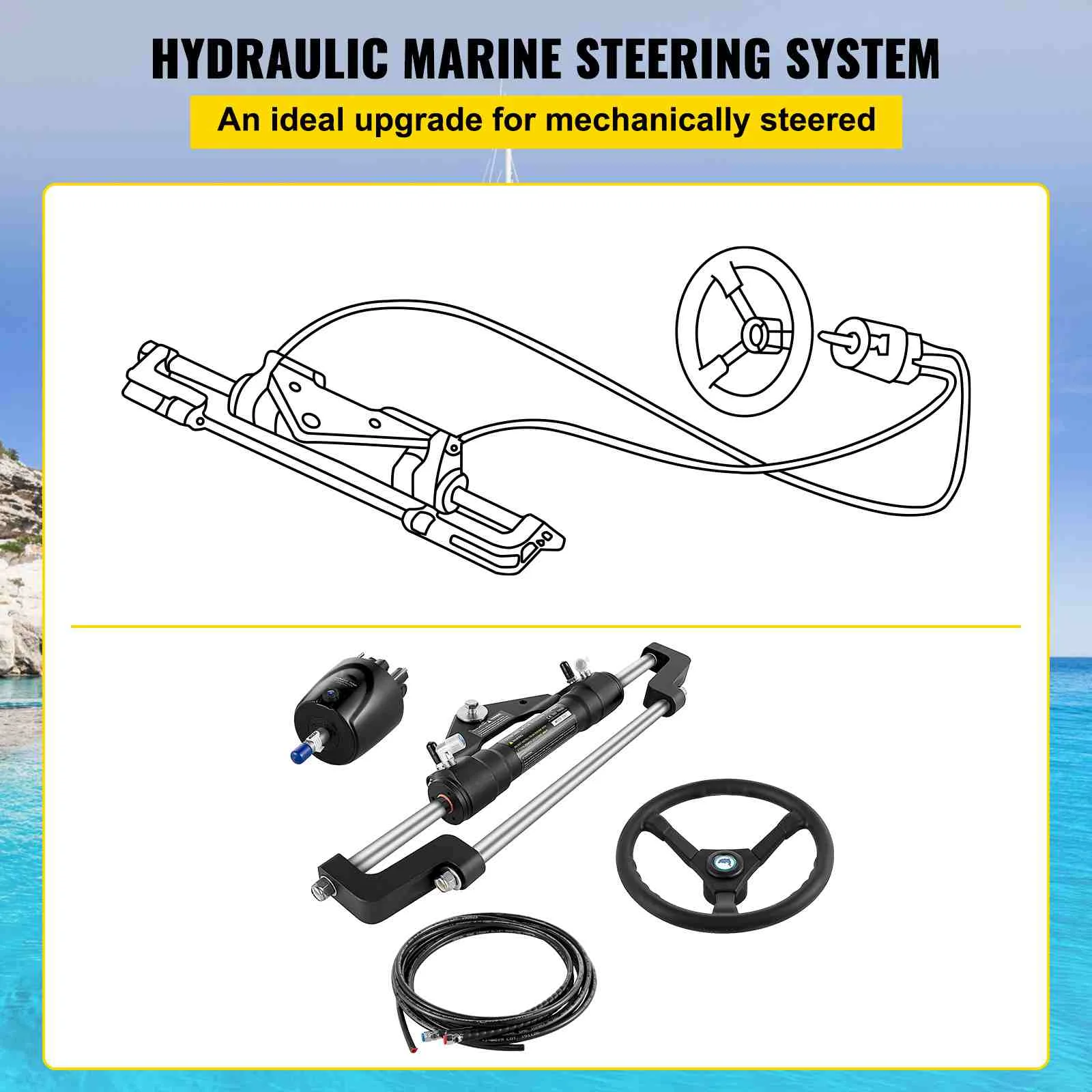 BENTISM Hydraulic Outboard Boat Steering Kit HK6400A-3 HO5114 14\' Hoses 300HP Helm Pump