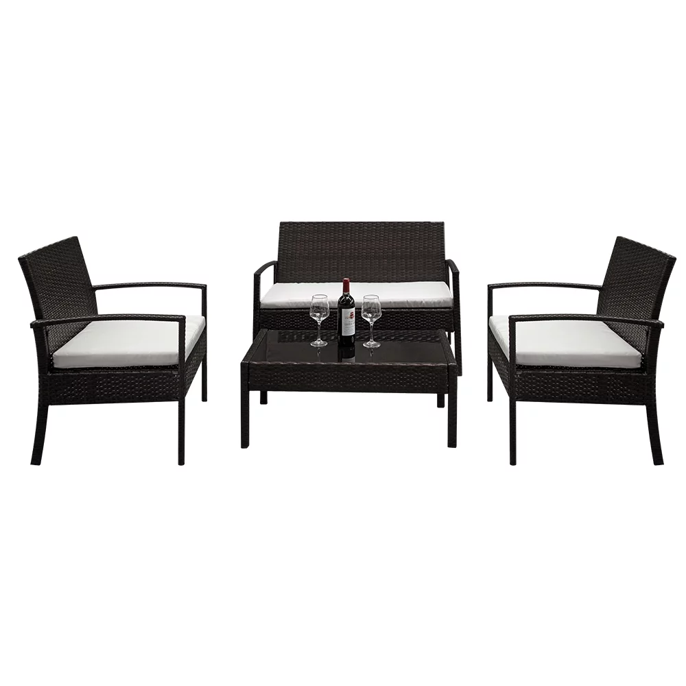 UBesGoo 4-Piece Outdoor Patio Conversation Set, PE Wicker with Cushions, Rattan Furniture Set w/ Coffee Table