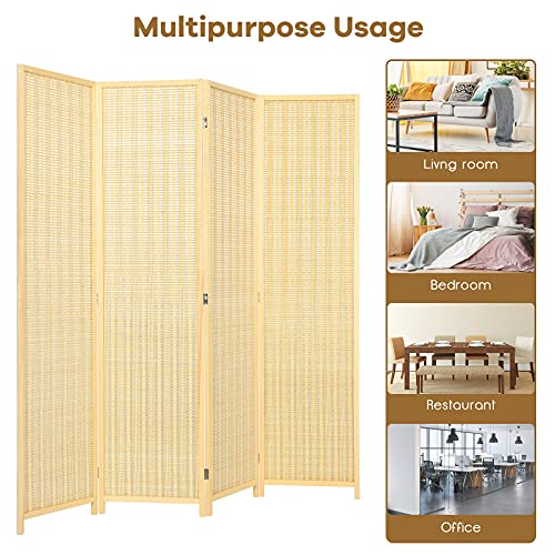 Giantex Bamboo Room Divider, 6 Ft Tall Freestanding Folding Privacy Screen, Wooden Room Separators Divider Wall