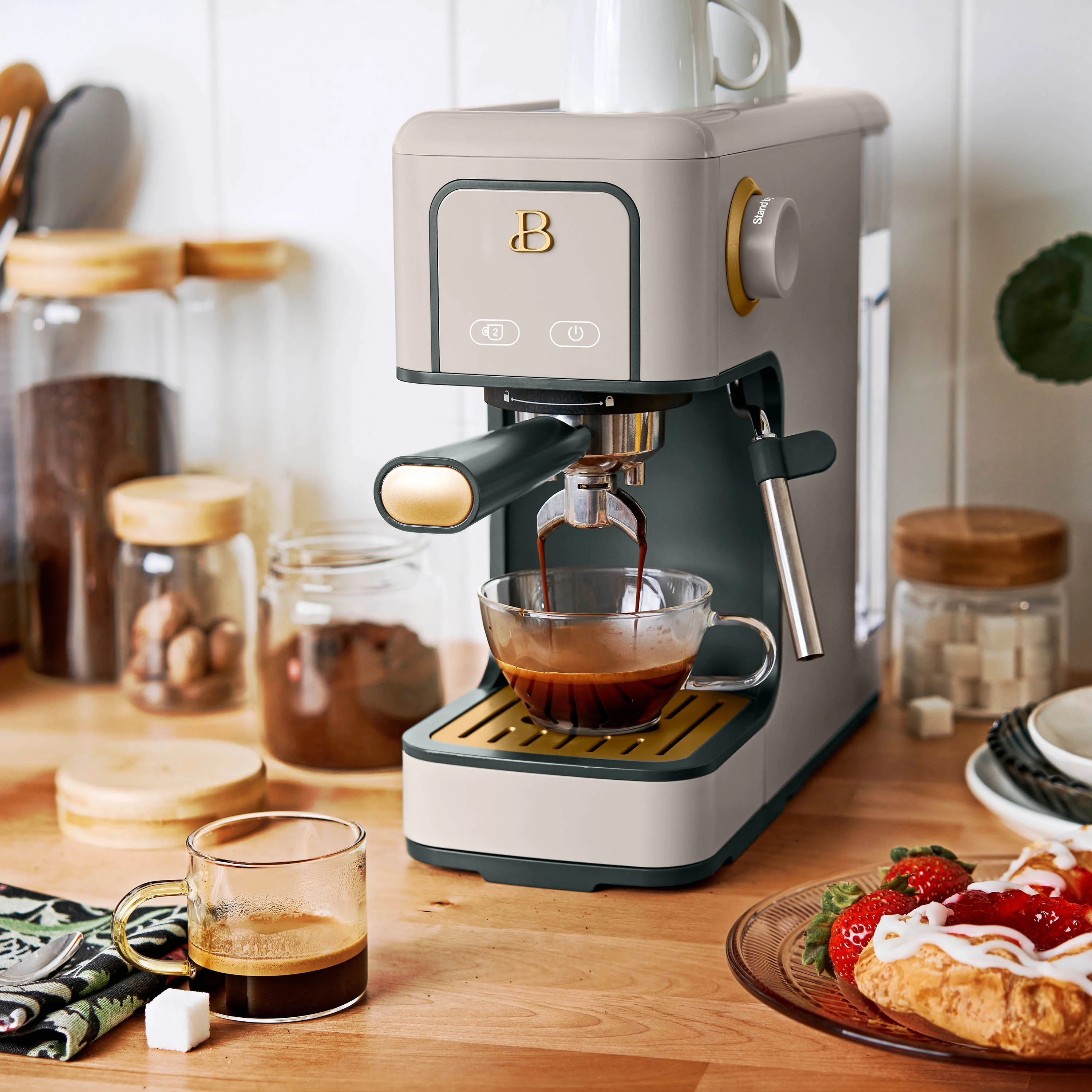 Beautiful Slim Espresso Maker with 20-Bar Pressure, White Icing by Drew Barrymore