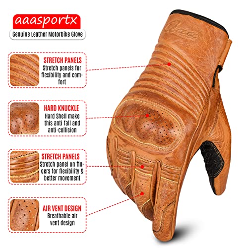 aaasportx Motorcycle Gloves Leather with Touchscreen Function - Protectors Motorcycle Gloves for Men and Women for All Weather