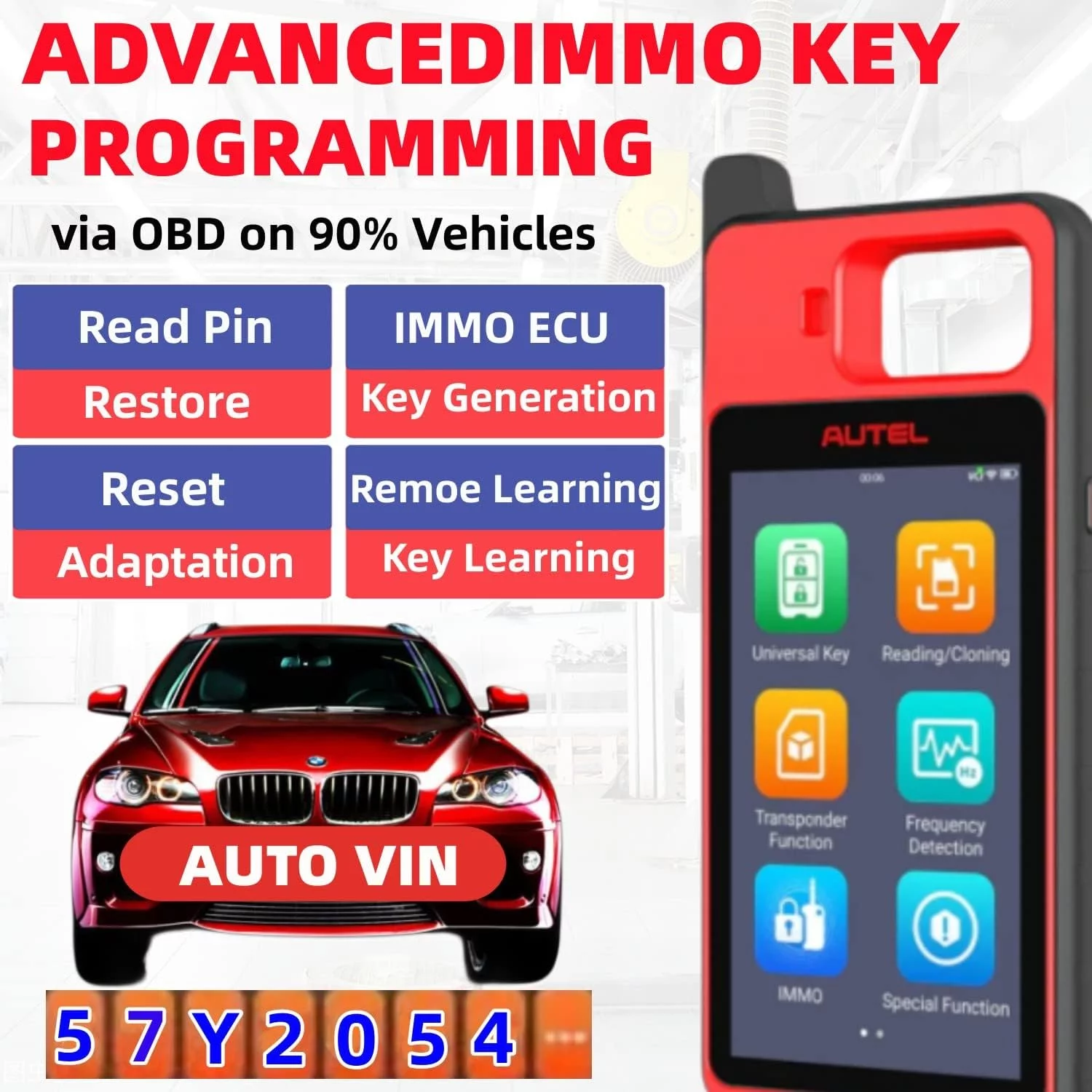 Autel MaxiIM KM100 Key Fob Programmer Immobilizer Tool with 2pcs Blank IKEY 60s Key Generation OBD IMMO/Key Learning Transponder Editing Chip