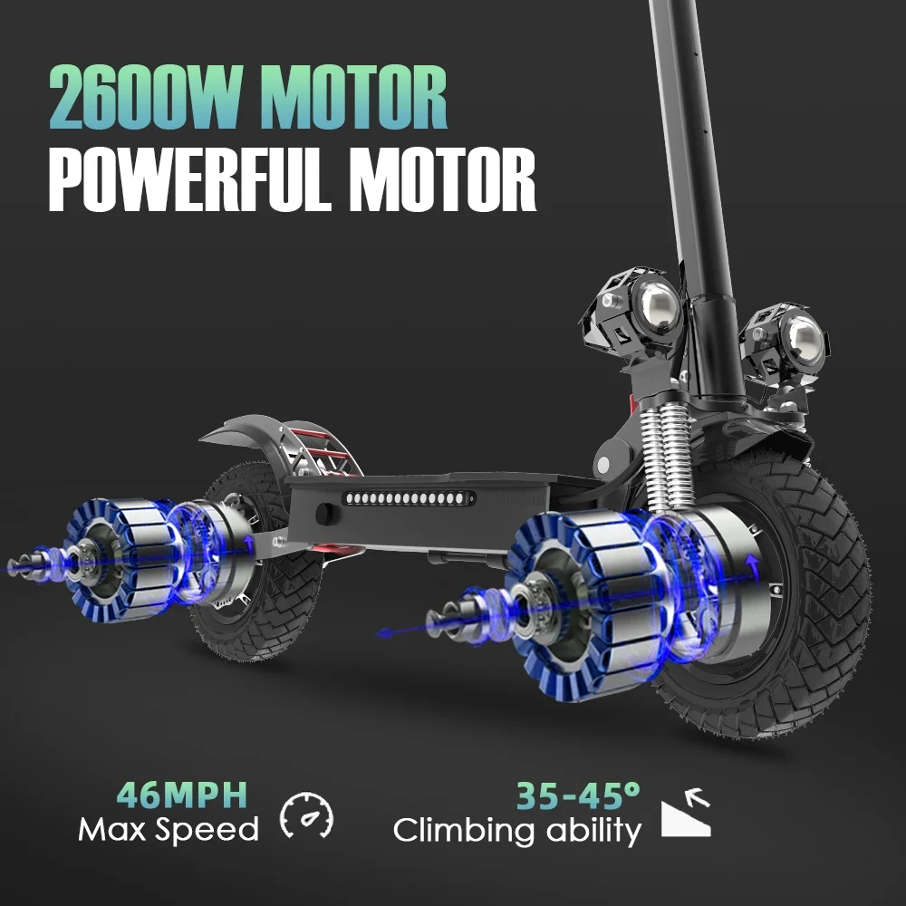 JUEXING JX760 Electric Scooter, 60V 2600W Dual Motors, up to 45MPH Speed & 40 Miles, Maximum load of 330 pounds Adult Escooter