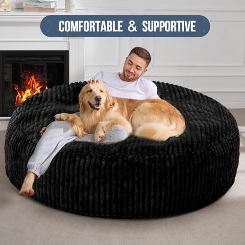 Hobestluk 5ft Bean Bag Chairs for Adults Large Beanbag Chair with Stripe Plush Cover Big Bean Bag Chair for Living Room Bedroom Dorm Office -Black