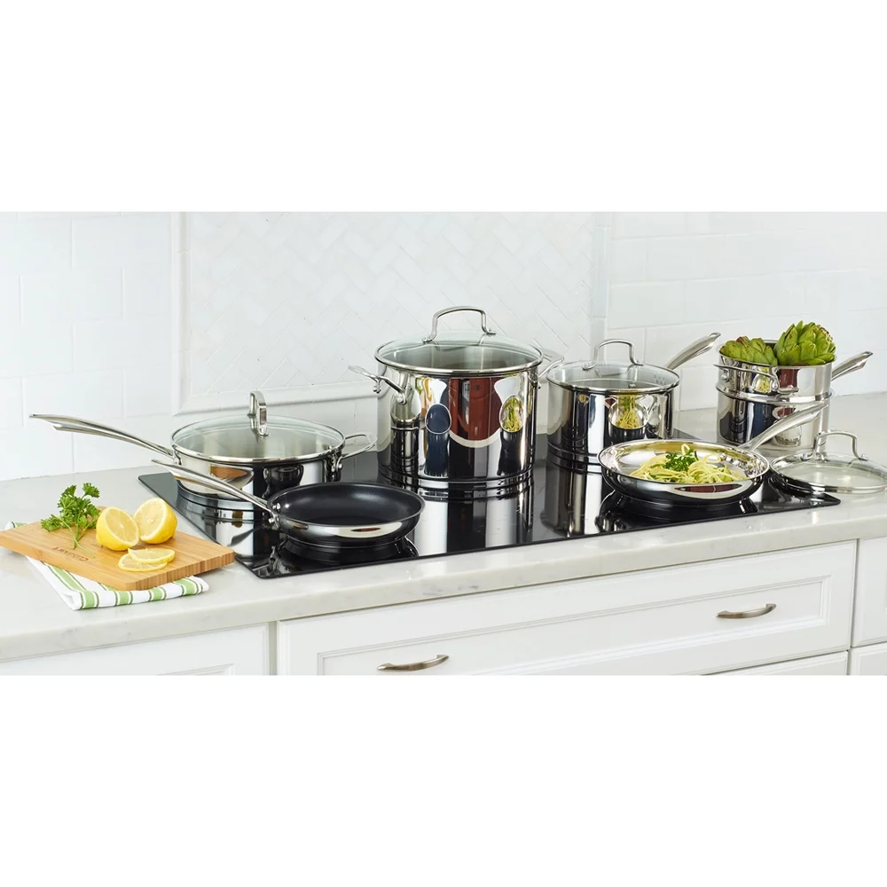 Cuisinart 89-11 Professional Series Stainless Steel Cookware 11 Piece Set Bundle with Cuisinart Wall Mounted Oval Cookware Rack Stainless Steel