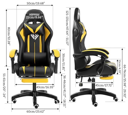 HOFFREE RGB Gaming Chair with Speakers Massage Computer Gaming Chair with LED Lights and Footrest High Back Video Game Chair for Adults Blue and Black