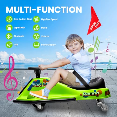 24V Electric Go Kart, 7Ah Drifting Car，Battery Powered Ride on Car Outdoor with 360 Degrees Rotating, Simplified Drift System, Variable Speed