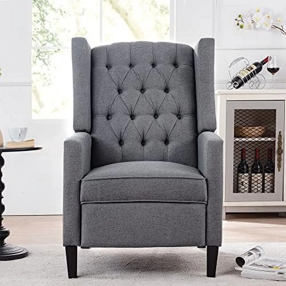 TJUNBOLIFE Pushback Recliner Chair Comfy Wingback Recliner Sofa Chair with Adjustable Backrest Tufted Fabric Accent Armchair with Vintage Rivets Trim