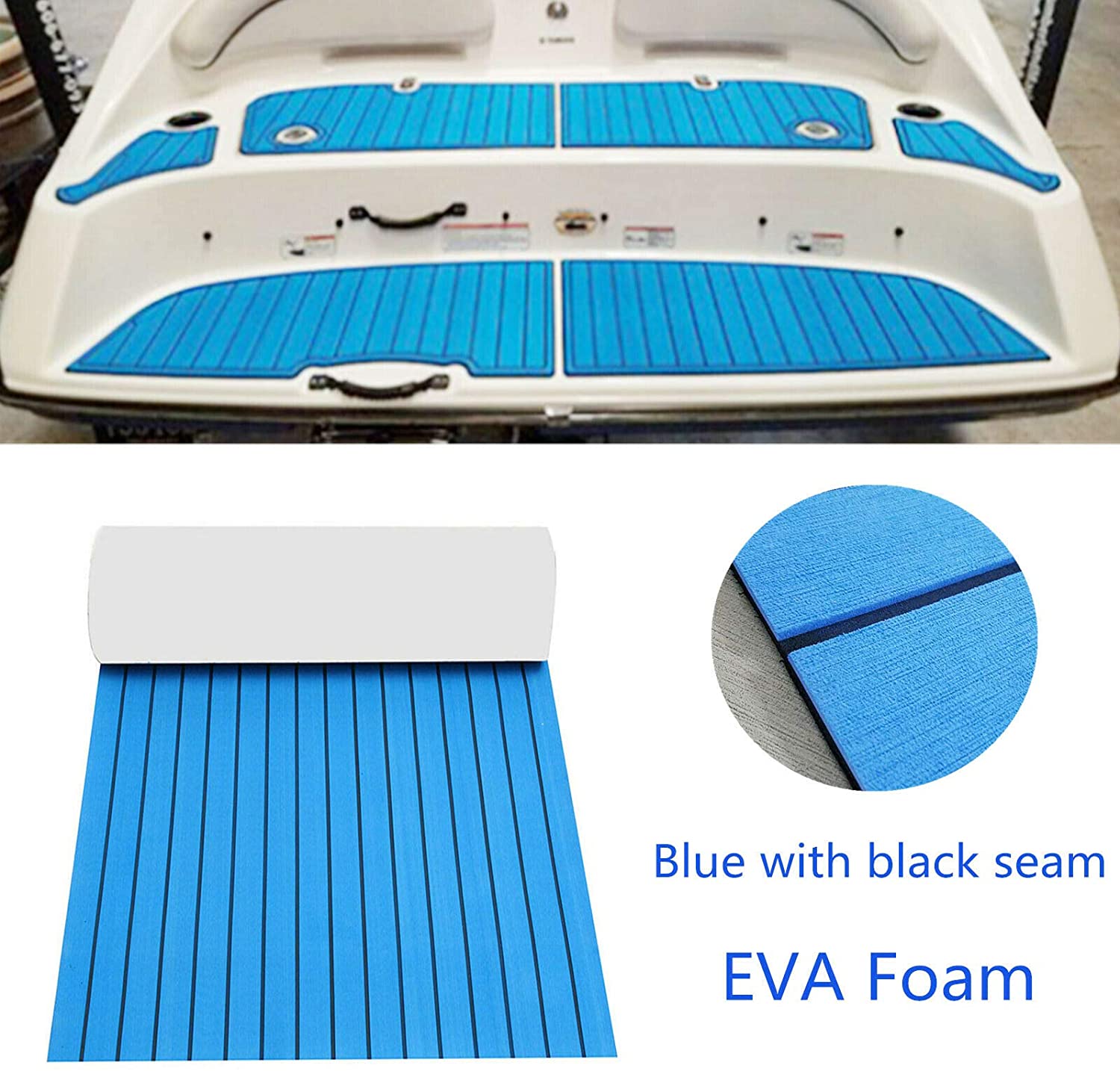DENEST EVA Foam Teak Decking Sheet Non-Skid Self-Adhesive Sea Deck Carpet Mats 94.5"x35.4"