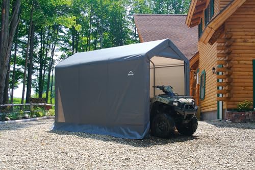 ShelterLogic 10' x 10' Shed-in-a-Box All Season Steel Metal Round Roof Outdoor Storage Shed with Waterproof Cover and Heavy Duty Reusable Auger