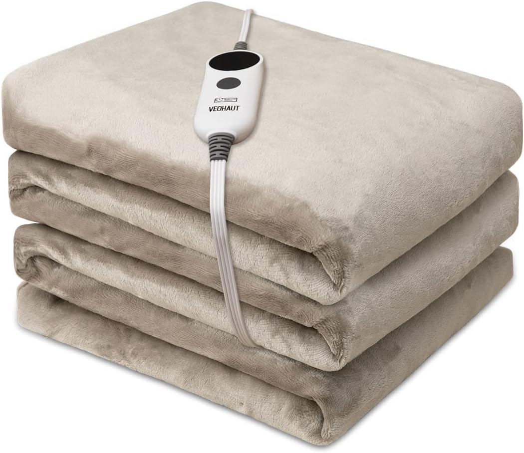 Heated Blanket Electric Throw with Double-Layer Flannel, 6 Heating Levels, 3 Hours Auto-Off, Fast Heat & ETL Certification