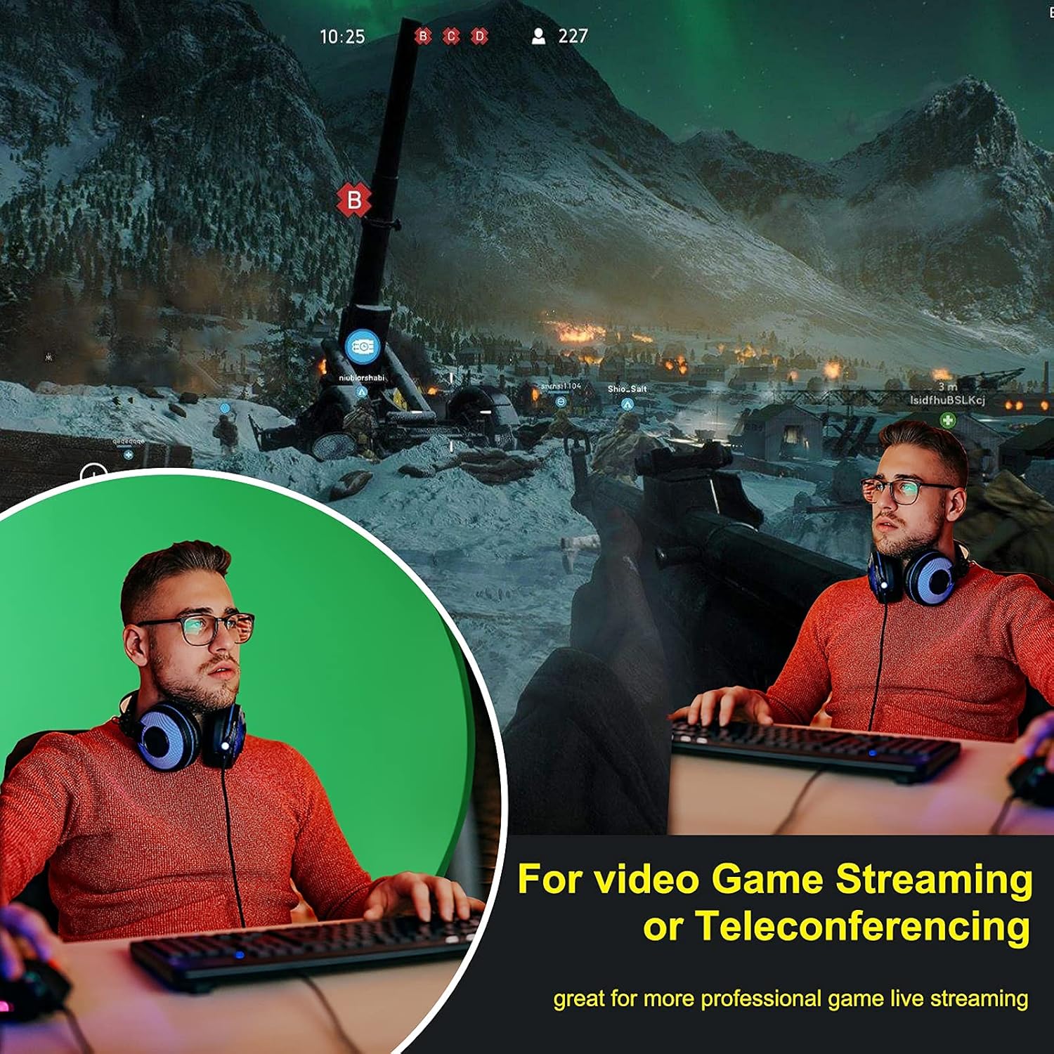 CoosBonfik Portable Green Screen Backdrop (56''), Collapsible Webcam Background, Green Screen for Chair, Chroma Key Green