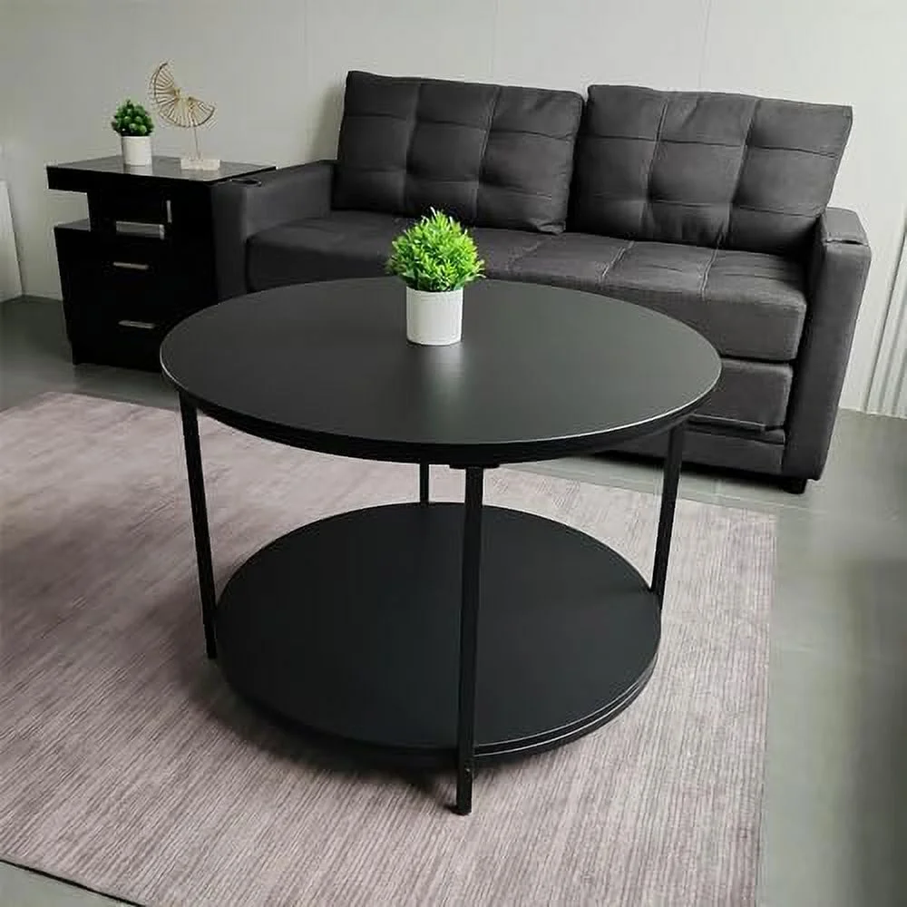 Round Coffee Tables Living Room  31.5 inch 2-Tier Rustic Wood Desktop &amp