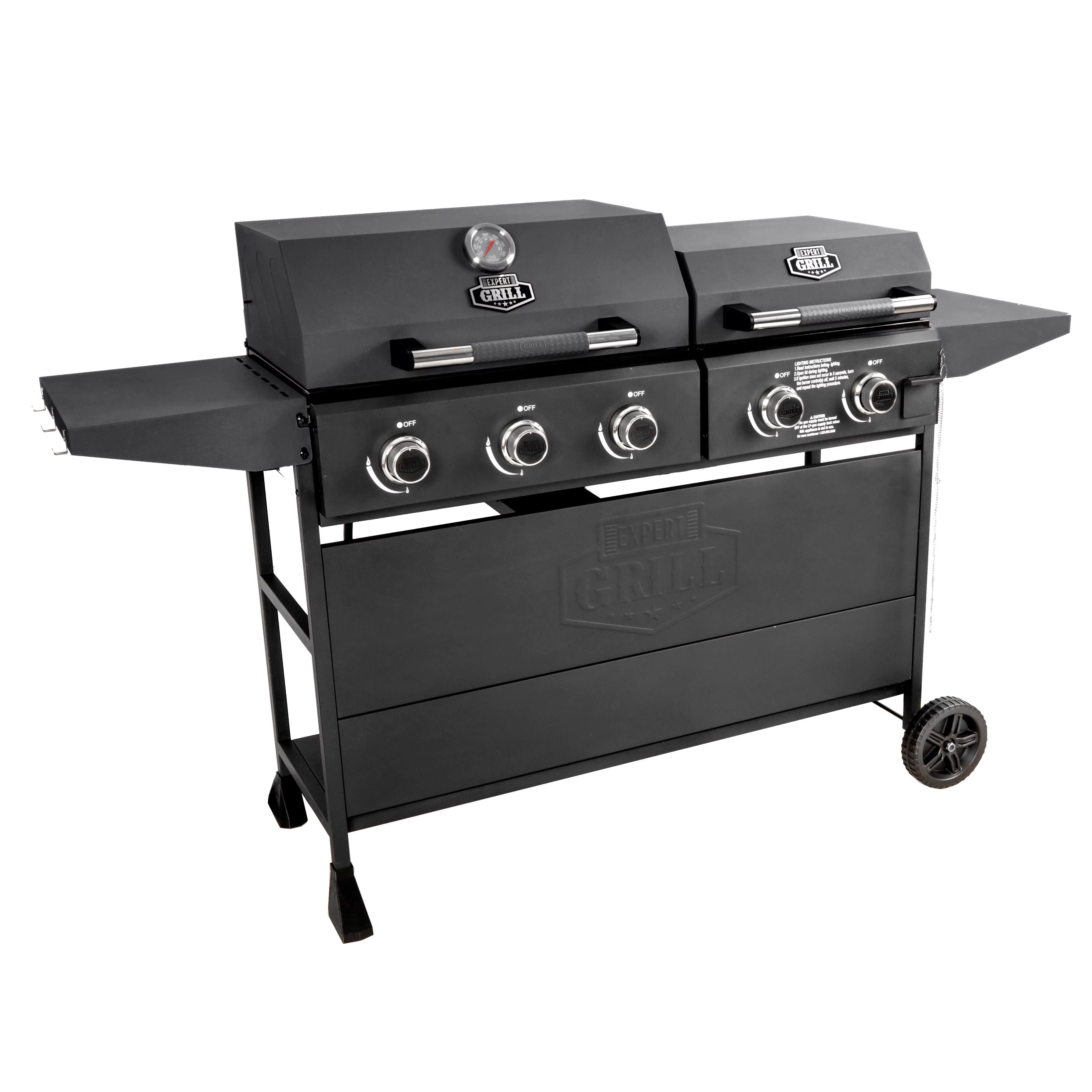 Expert Grill 5 Burner Combination Propane Gas Grill and Propane Griddle Grill, Black - Radiant Selections