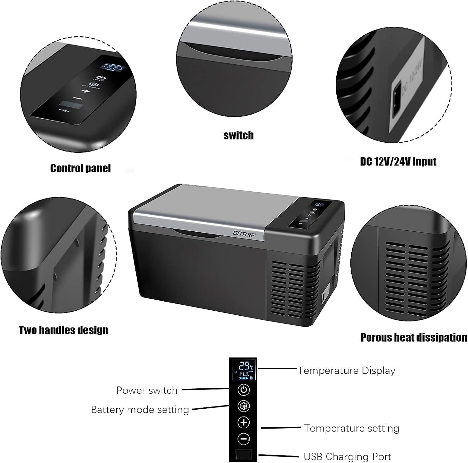 Goture 20QT Cooler, Portable Refrigerator, Freezer for Car, AC/DC Available RV Cooler 40 min 77℉ to -7.6℉ Fast Cooling for Car, RV, Camping and Home