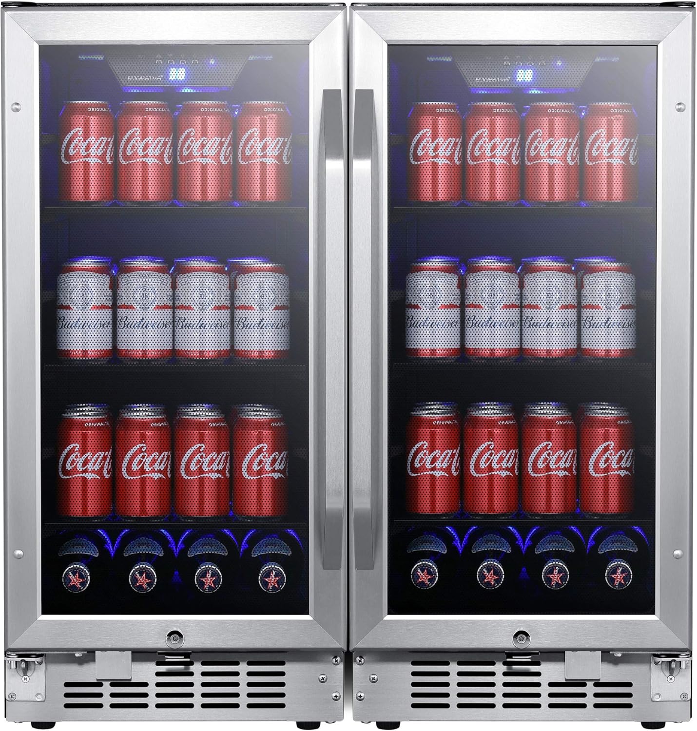 EdgeStar CBR902SGDUAL 30 Inch Wide 160 Can Built-In Side by Side Beverage Cooler with Blue LED Lighting