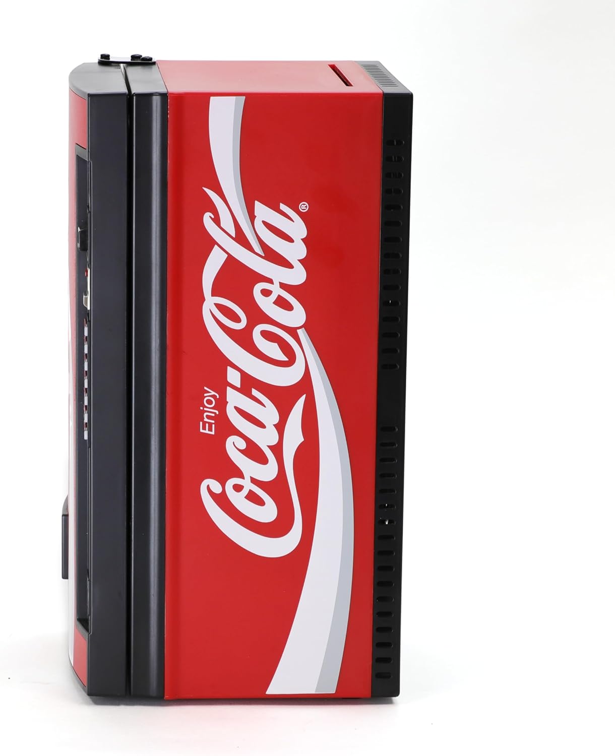 Coca-Cola Classic Replica Vending Machine Mini Fridge, 1/6 Scale, Holds 2 Cans or 1 Bottle, Dispenses Mini Can Prop, for Bedroom, Office Desk