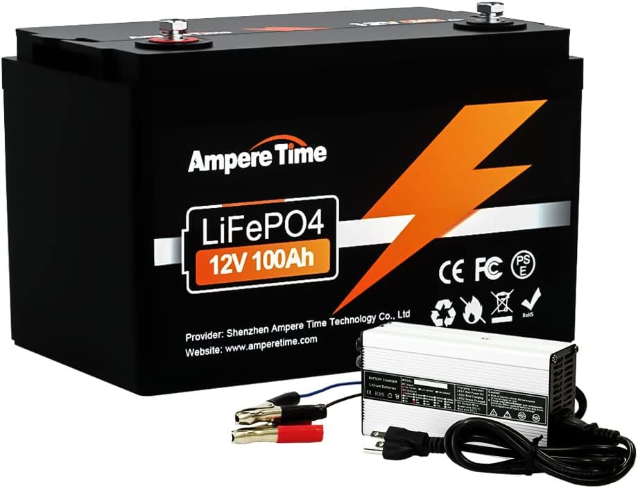 Ampere Time 12V 300Ah LiFePO4 Battery with 14.6V 20A Dedicated Lithium Battery Charger, Max 2560W Power Output, Built-in 200A BMS, 4000+ Cycles