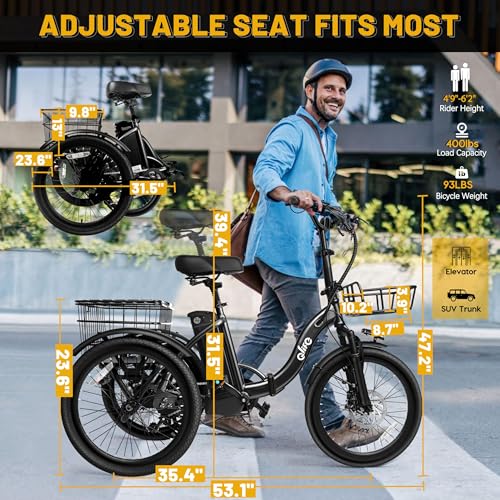 Triker Electric Bike, Peak 750W Brushless Motor Folding Trike Ebike, 468Wh Removable Battery, Step-Thru 3 Wheel Electric Bicycle, Up to 50 Miles