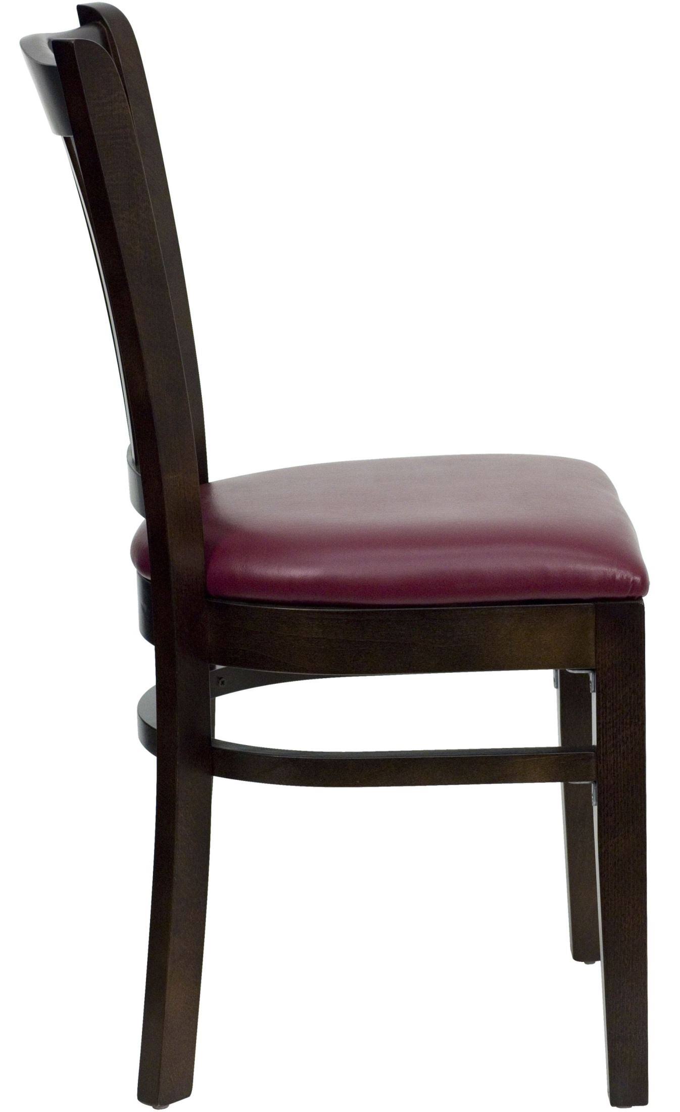 Hercules Series Vertical Slat Back Walnut Wood Restaurant Chair - Burgundy Vinyl Seat | Flash Furniture