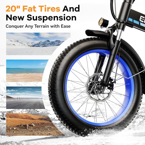 1000W Folding Electric Bike,48V 20AH Removable Battery E Bike,30+MPH,80 Miles Max Range Electric Bike for Adults,20" Fat Tire Foldable ebike