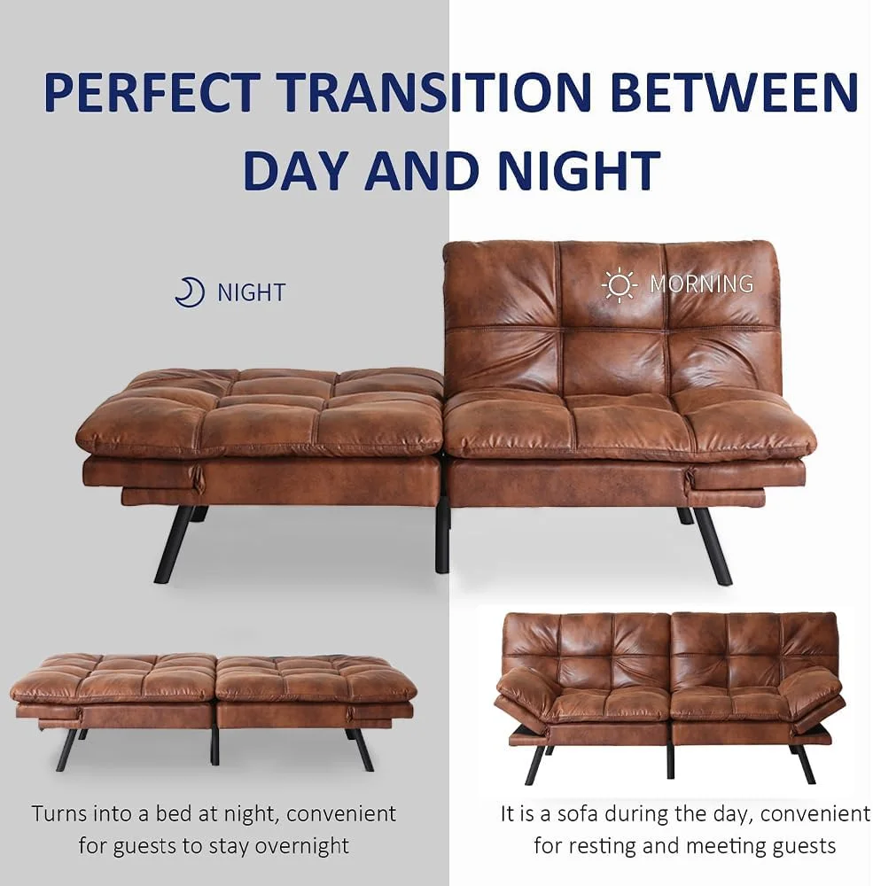 HESTINYSU 70.5'' Upholstered PU Leather Sofa, Memory Foam Futon Couch Bed, Modern Folding Sleeper Sofa,Brown