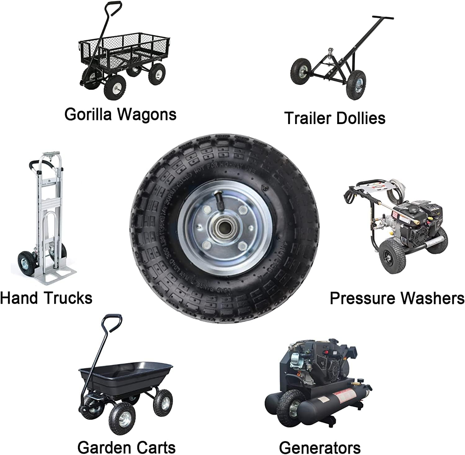 Bimiti 4 Pack 10 Pneumatic Air Filled Heavy-Duty Wheels Tires with 5/8 Center Bearing All Purpose Utility Air Tires Wheels Pneumatic Rubber Tyre