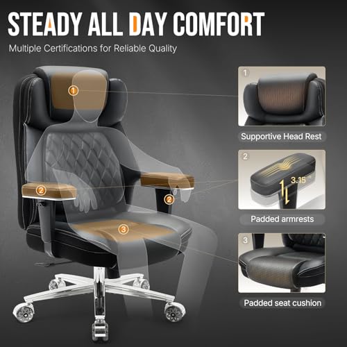 750lbs Big and Tall Office Chair,Heavy Duty Office Chairs,Executive Computer Desk Chair Work Chairs, Thick Padded Strong Metal Base Quiet Wheels