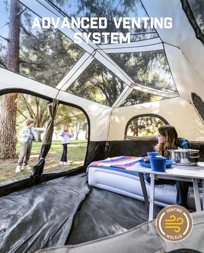 FanttikOutdoor Instant Cabin Tent 6/8/10/12 Person Camping Tent Setup in 60 Seconds with Rainfly & Windproof Portable with Carry Bag for Family