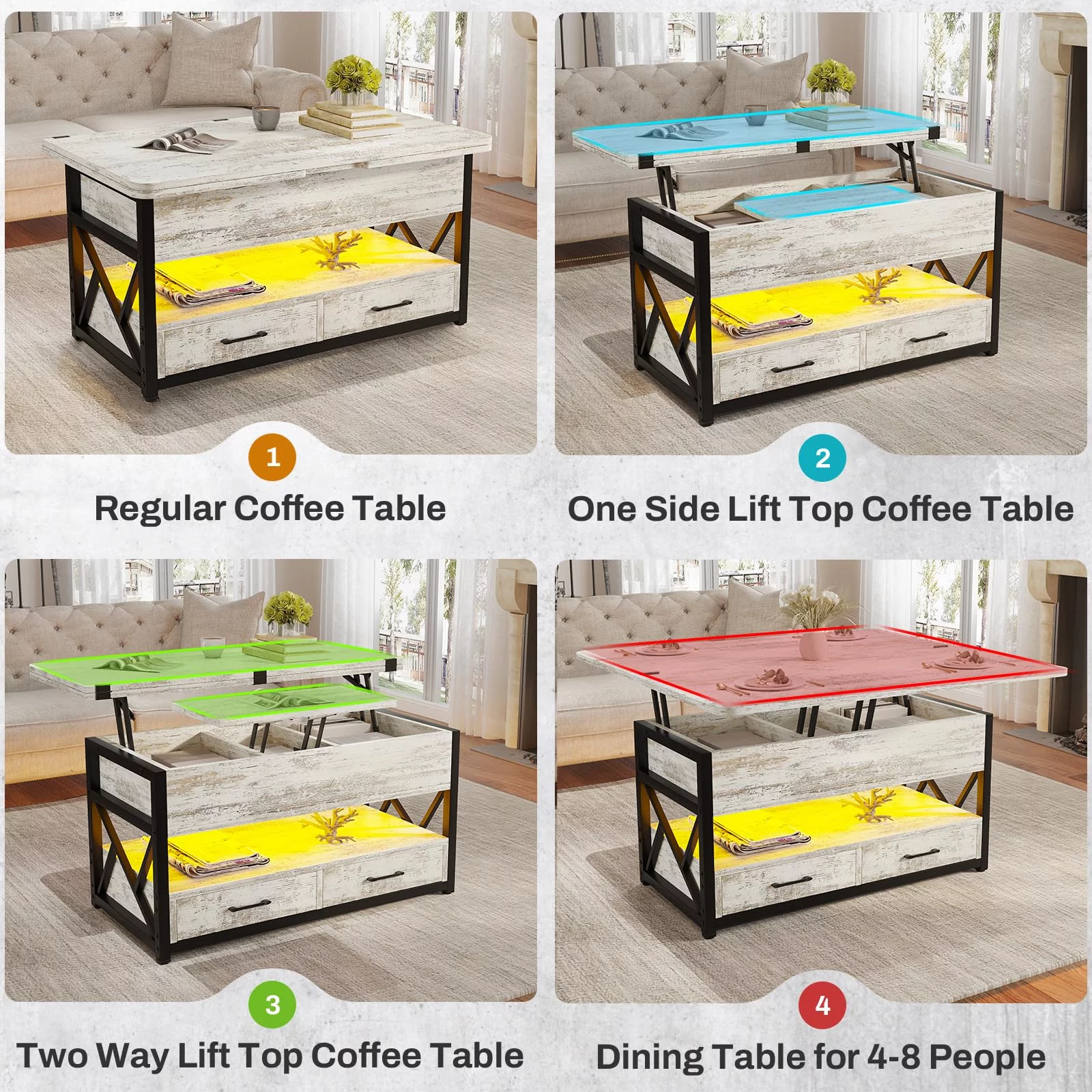 4 in 1 Coffee Tables with Storage for Living Room,40" Lift Top Coffee Table
